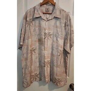 Luau Mens 2XL Beige Button Up 100% Finest Silk Brown Hawaiian Short Sleeve